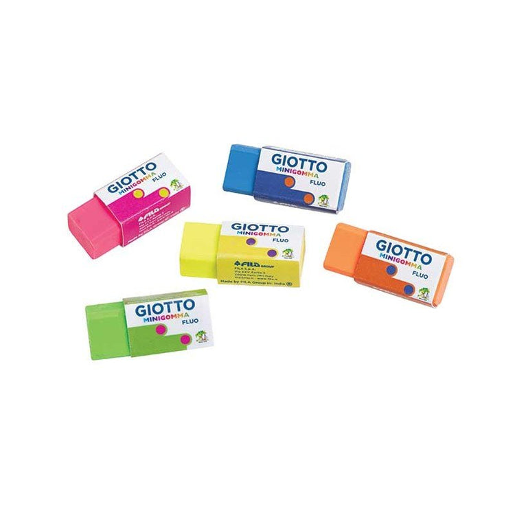 Radieră colorată Minigomma Fluo, fără ftalați/PVC, netoxică, 1,5x3,6cm, Giotto - Pictorul Fericit