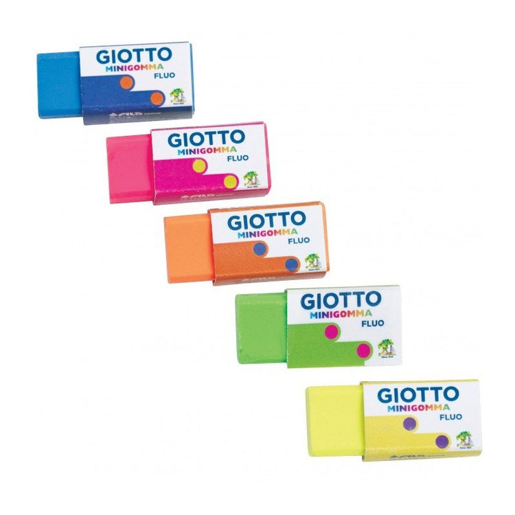 Radieră colorată Minigomma Fluo, fără ftalați/PVC, netoxică, 1,5x3,6cm, Giotto - Pictorul Fericit