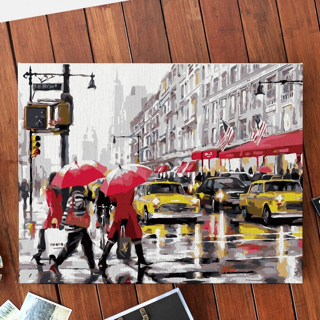 Rainy day in New York (New York Shoppers Xmas) - Pictură pe numere - Pictorul Fericit