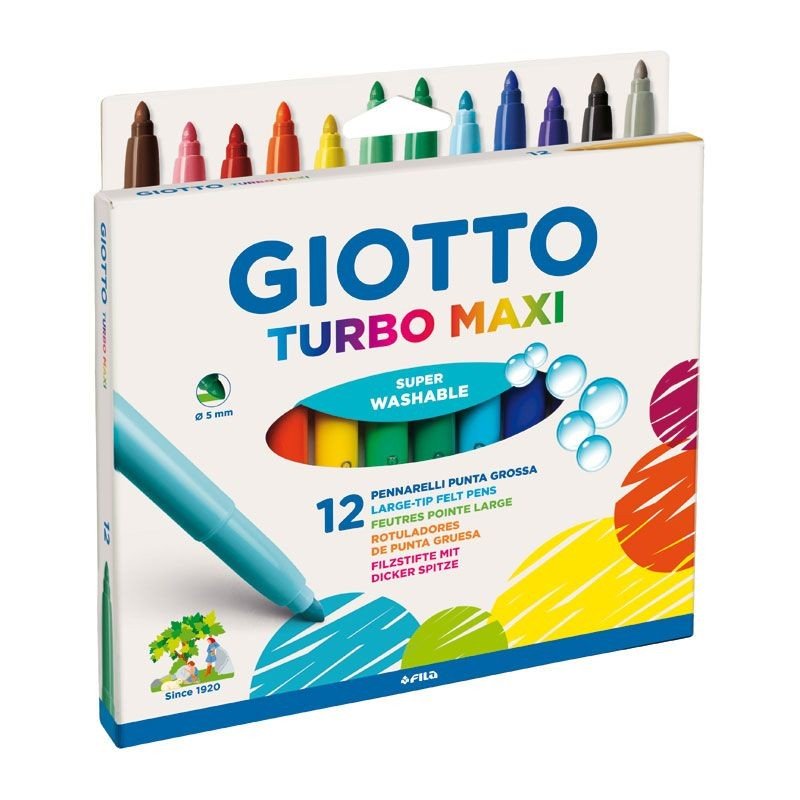 Set 12 carioci cu vârf gros, netoxice pentru copii și superlavabile Turbo Maxi Giotto - Pictorul Fericit