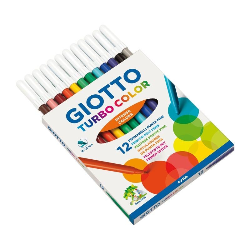 Set 12 carioci netoxice pentru copii, culori intense, testate dermatologic, Giotto Turbo Color - Pictorul Fericit