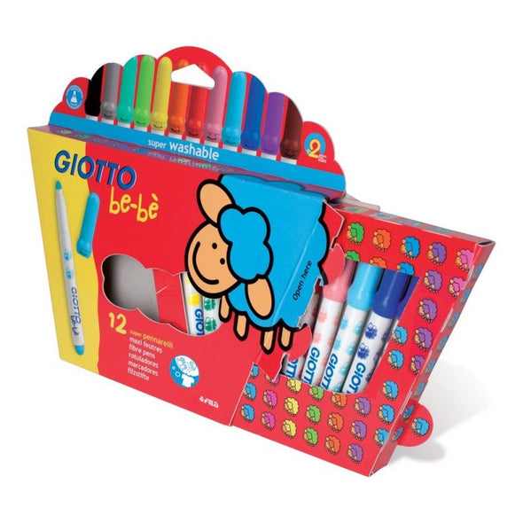 Set 12 carioci netoxice pentru copii, fără pete, testate dermatologic, 24 luni +, Giotto Be-be - Pictorul Fericit