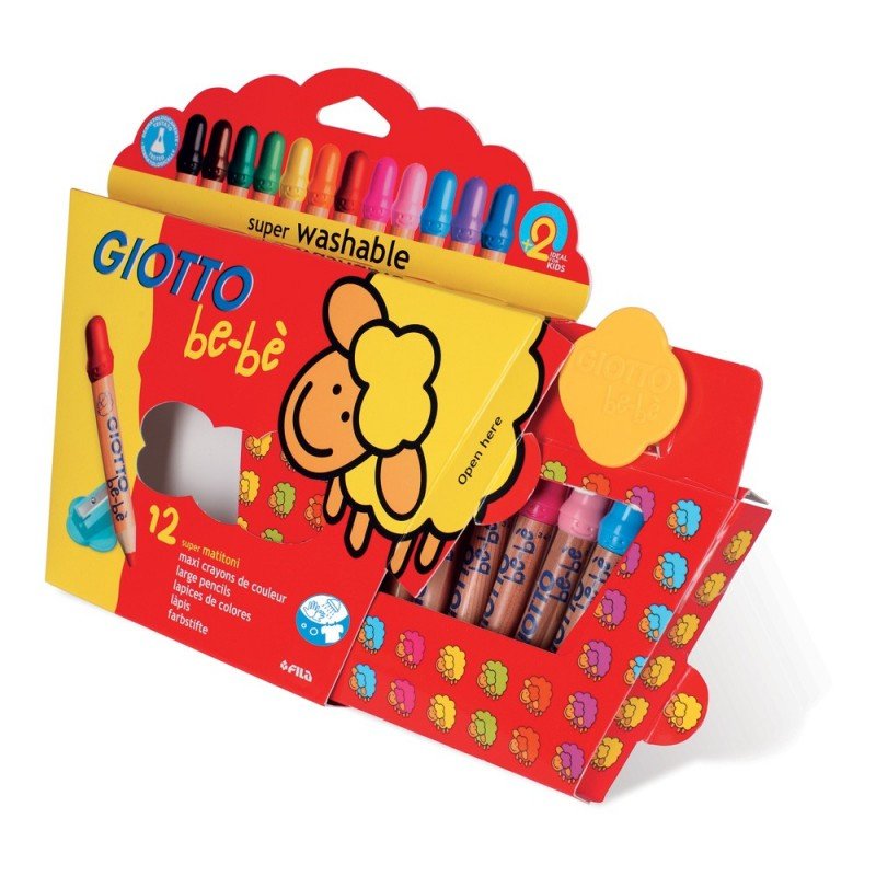 Set 12 creioane colorate pentru copii, lavabile, netoxice, ascuțitoare inclusă Giotto Be-be - Pictorul Fericit