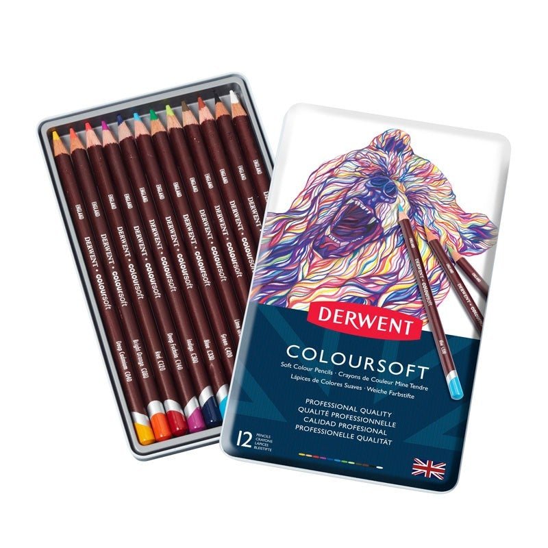Set 12 sau 24 creioane colorate, cutie metal inclusă, Coloursoft Derwent - Pictorul Fericit