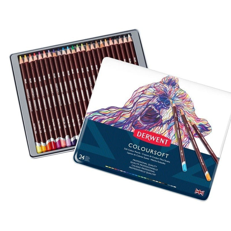 Set 12 sau 24 creioane colorate, cutie metal inclusă, Coloursoft Derwent - Pictorul Fericit