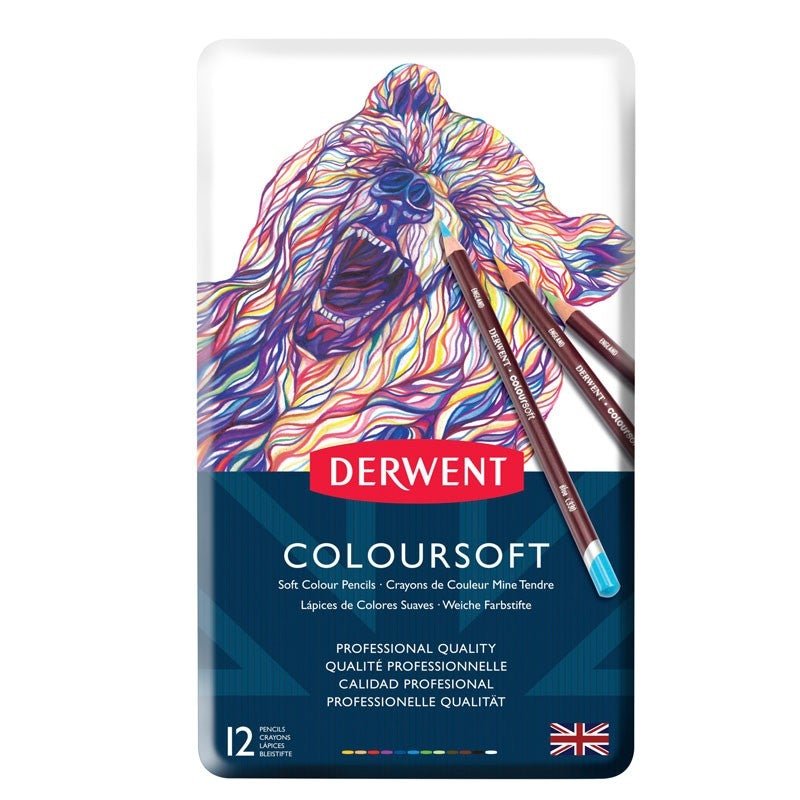 Set 12 sau 24 creioane colorate, cutie metal inclusă, Coloursoft Derwent - Pictorul Fericit
