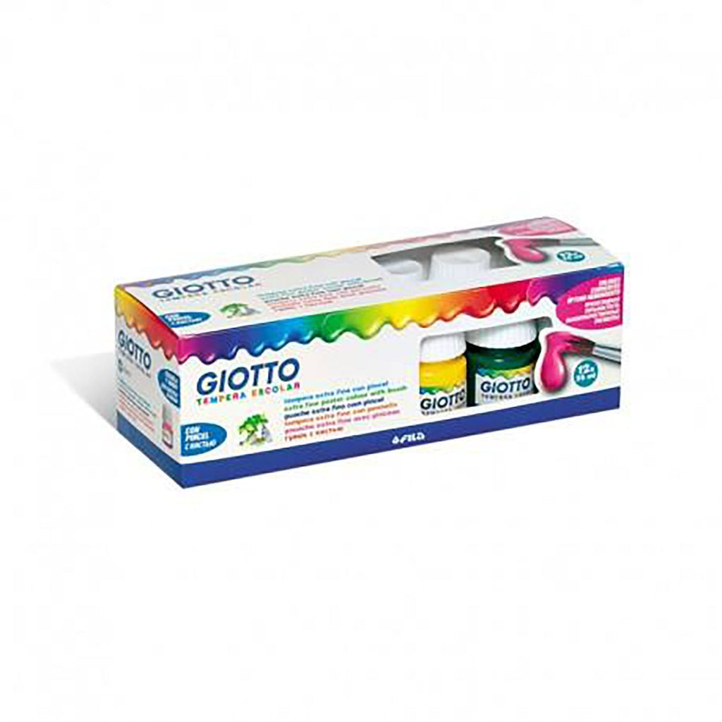 Set 12x 25 Ml, Culori Tempera, Pensula Inclusa, Pentru Scolari, Giotto