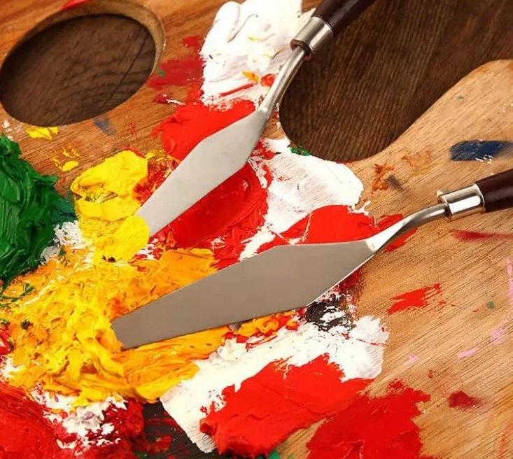 Set 5 cuțite / spatule pentru pictură vopsea, ulei sau acrilic, mâner lemn, numerotate, Pictorul Fericit - Pictorul Fericit