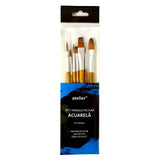Set 7 pensule, pictură acuarelă, fir sintetic, mâner lemn, Atelier