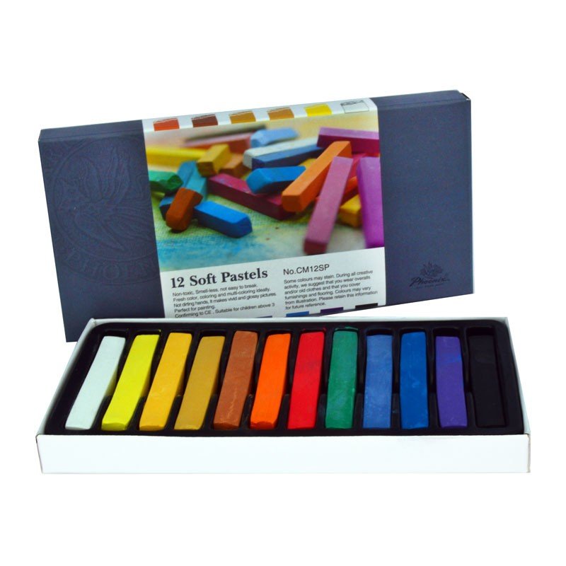 Set pastel cretat premium pentru desen, moale, pigment intens, 12 bucăți, Phoenix - Pictorul Fericit