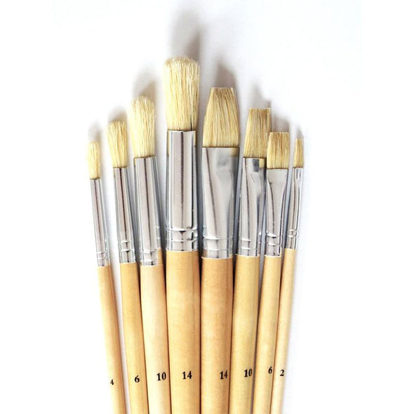 Set pensule, pictură ulei, 8 mărimi diferite, păr natural, porc, Atelier - Pictorul Fericit