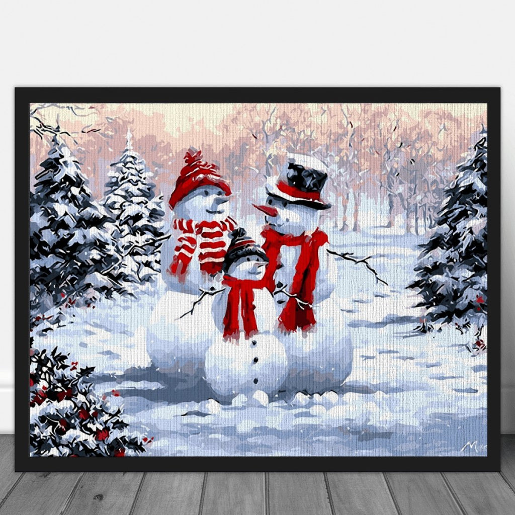 Snowman family - Pictură pe numere - Pictorul Fericit
