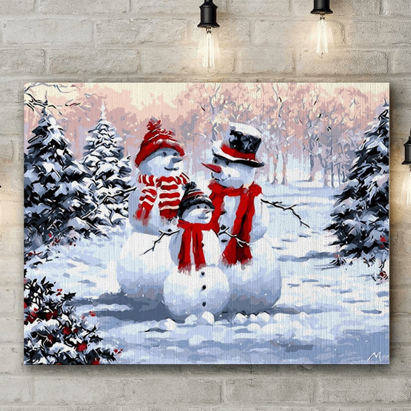 Snowman family - Pictură pe numere - Pictorul Fericit