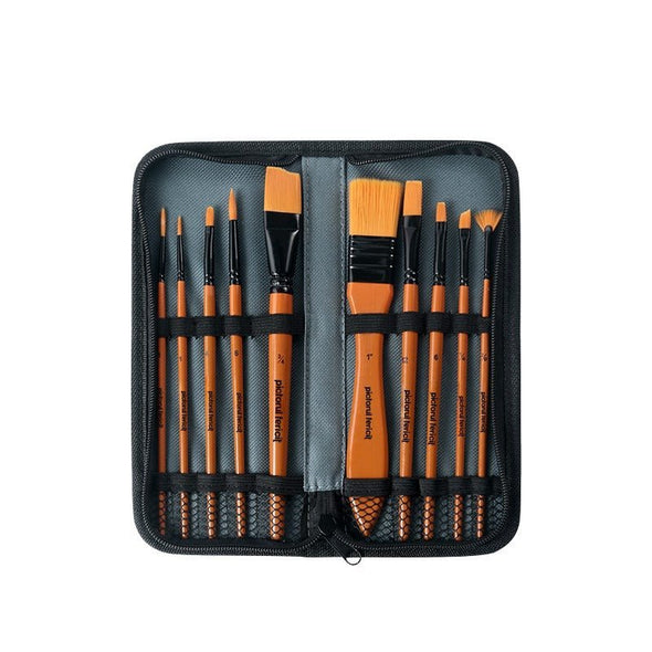 Trusă de 7 pensule acrilic cu penar, fir sintetic, Pictorul Fericit, OUTLET - Pictorul Fericit