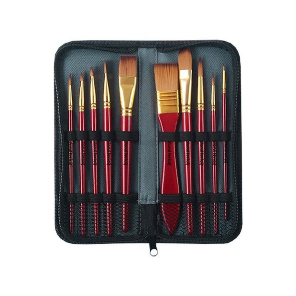 Trusă de 7 pensule acrilic cu penar, fir sintetic, Pictorul Fericit, OUTLET - Pictorul Fericit